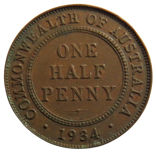 1934 King George V Australia Halfpenny Coin