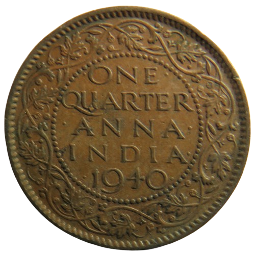 1940 King George VI India 1/4 Anna Coin