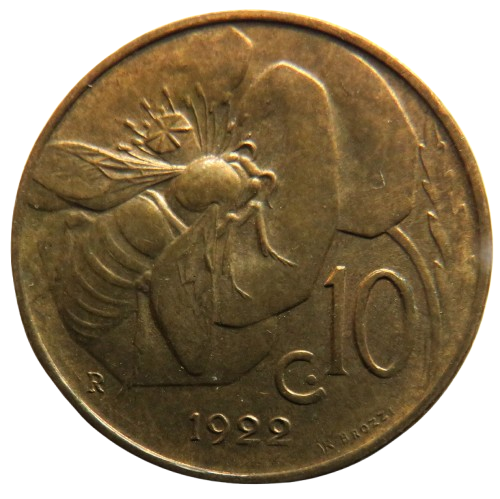 1922 Italy 10 Centesimi Coin In High Grade