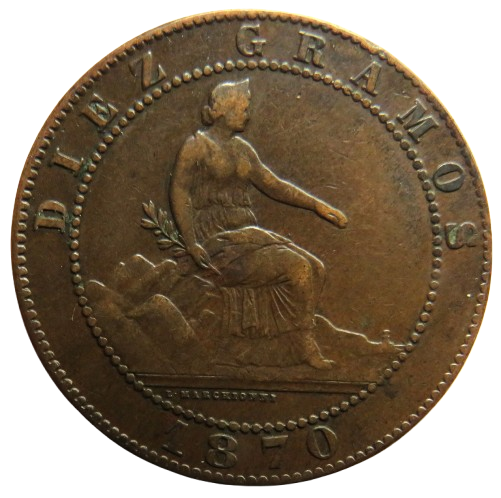 1870 Spain 10 Centimos Coin