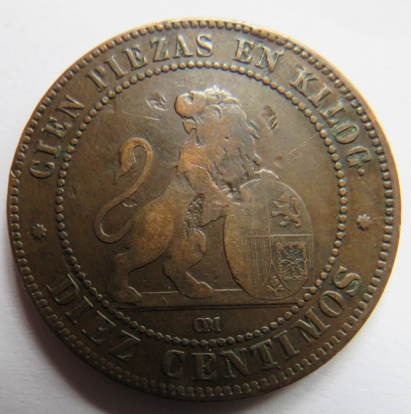 1870 Spain 10 Centimos Coin