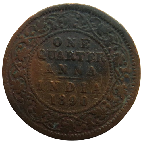 1890 Queen Victoria India 1/4 Quarter Anna Coin