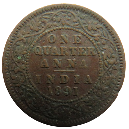 1891 Queen Victoria India 1/4 Quarter Anna Coin
