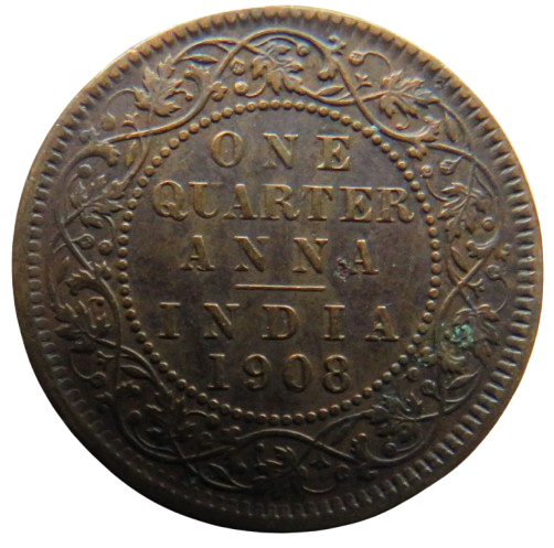 1908 King Edward VII India 1/4 Quarter Anna Coin