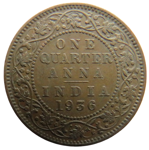 1936 King George V India 1/4 Quarter Anna Coin