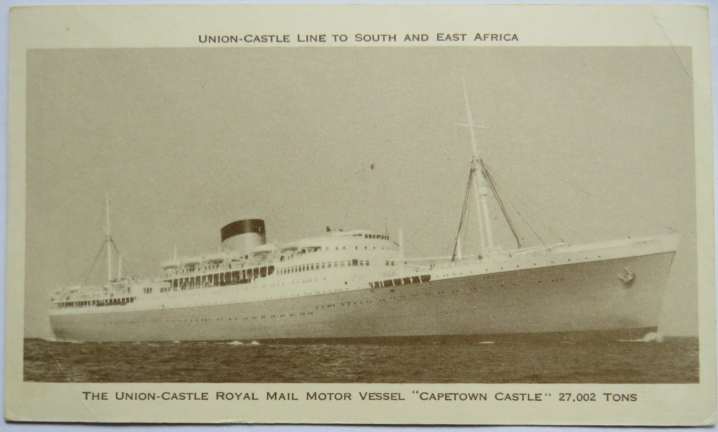 Vintage Postcard of The Union Castle Royal Mail Motor Vessel "Capetown Castle"