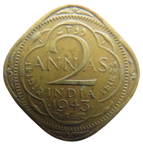 1943 King George VI India 2 Annas Coin