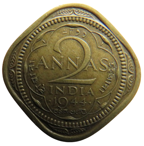 1944 King George VI India 2 Annas Coin
