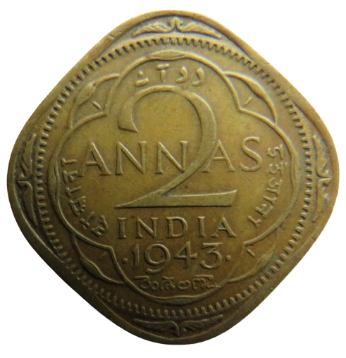1943 India 2 Annas Coin