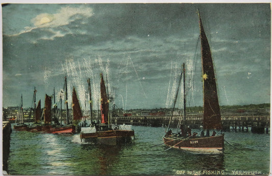 Vintage Postcard of "Off To The Fishing" Yarmouth