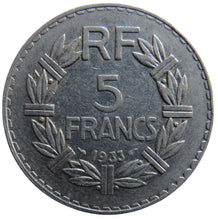 Load image into Gallery viewer, 1933 France 5 Francs Coin
