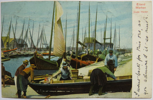 Vintage Postcard of Eiland Marken Oude Haven 1903