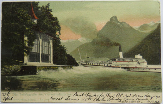 Vintage Shipping Postcard Die Tellskapelle am Vierwaldstattersee