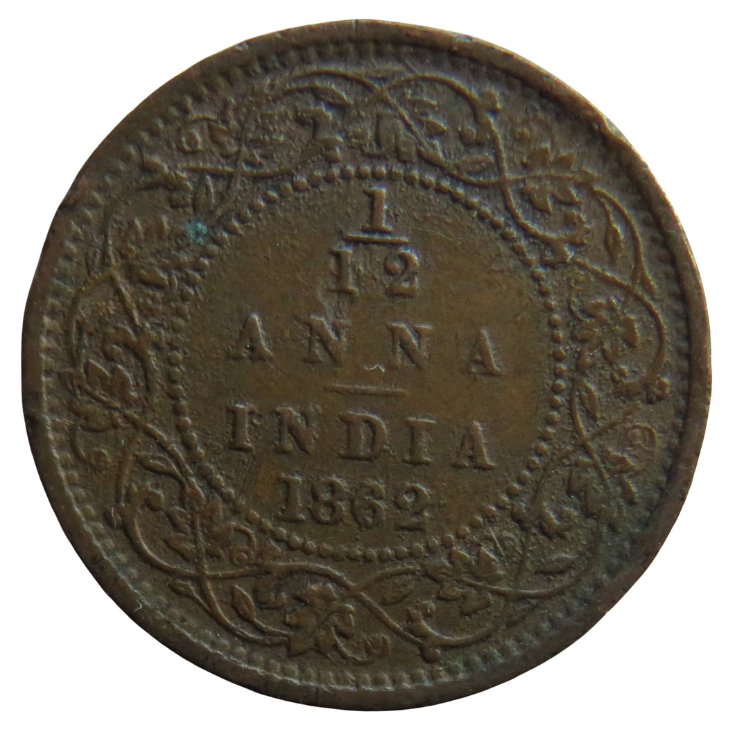 1862 Queen Victoria India 1/12th Anna Coin