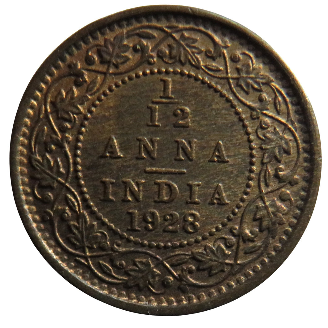 1928 King George V India 1/12th Anna Coin High Grade