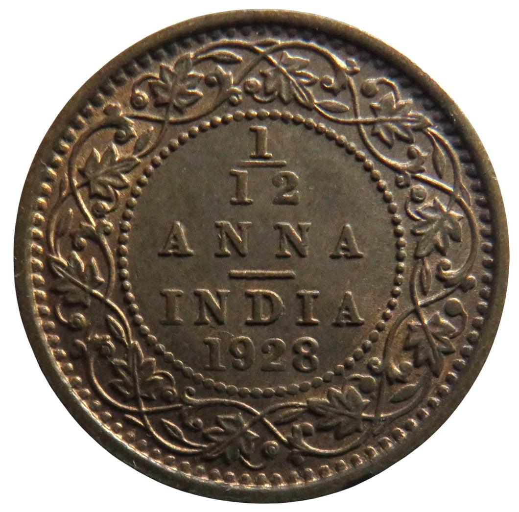 1928 King George V India 1/12th Anna Coin High Grade