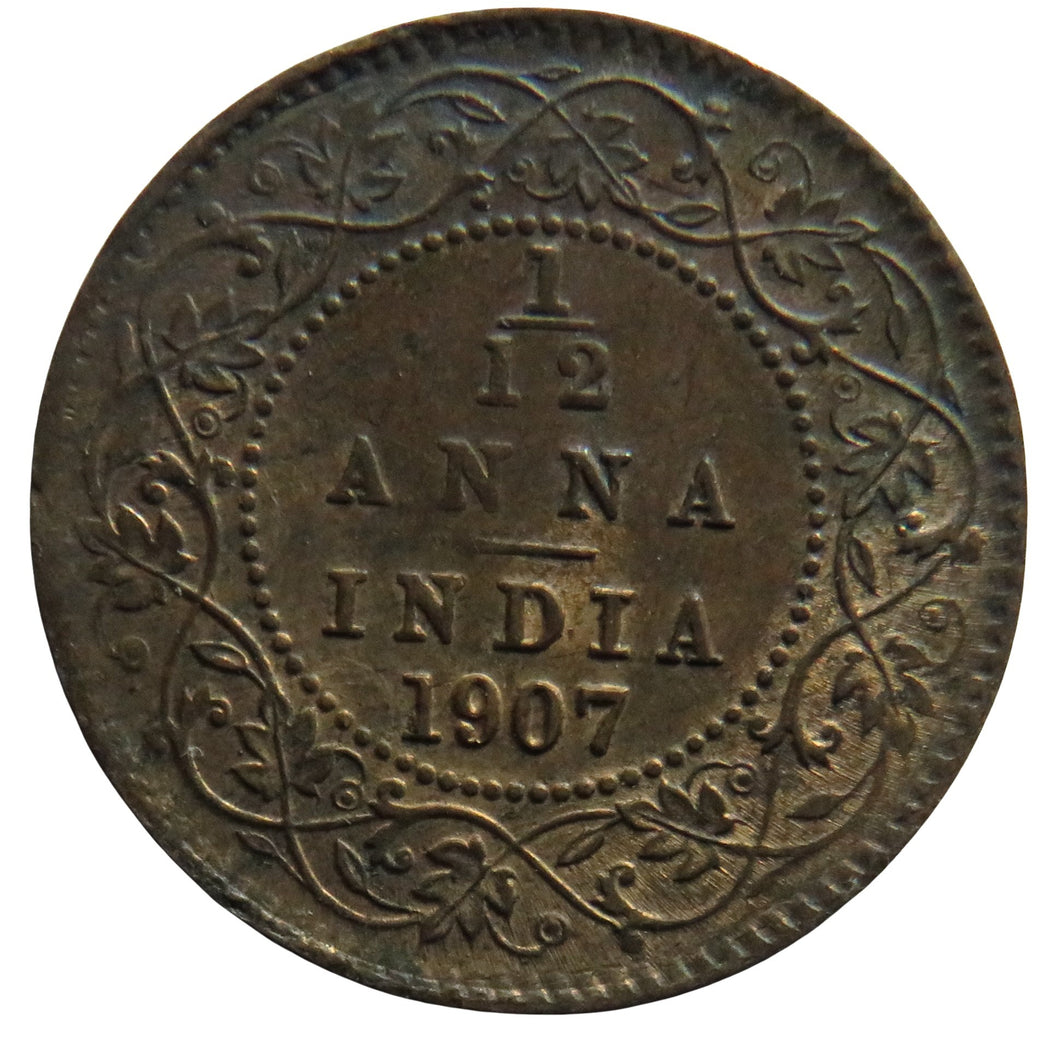 1907 King Edward VII India 1/12th Anna Coin High Grade