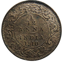 Load image into Gallery viewer, 1910 King Edward VII India 1/12th Anna Coin High Grade
