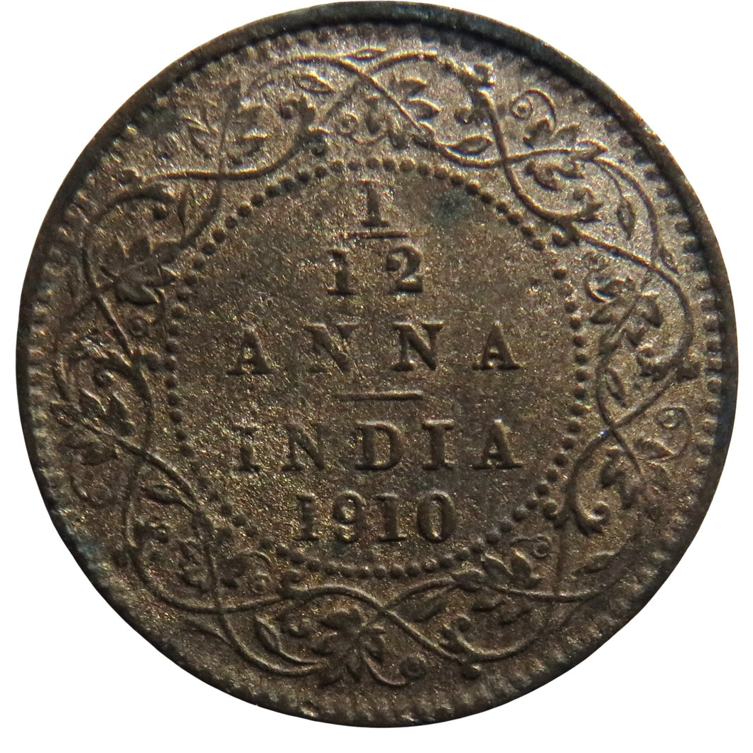 1910 King Edward VII India 1/12th Anna Coin High Grade