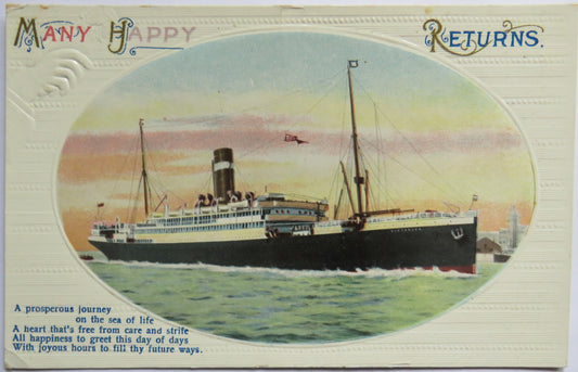 Vintage Shipping "Many Happy Returns" Greetings Postcard