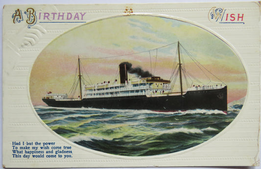 Vintage Shipping "Birthday Wish" Greetings Postcard