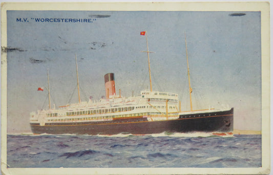 Vintage Shipping Postcard of The M.V. " Worcestershire" "Bibby Line"