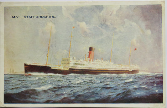 Vintage Shipping Postcard of The M.V. " Staffordshire" "Bibby Line"