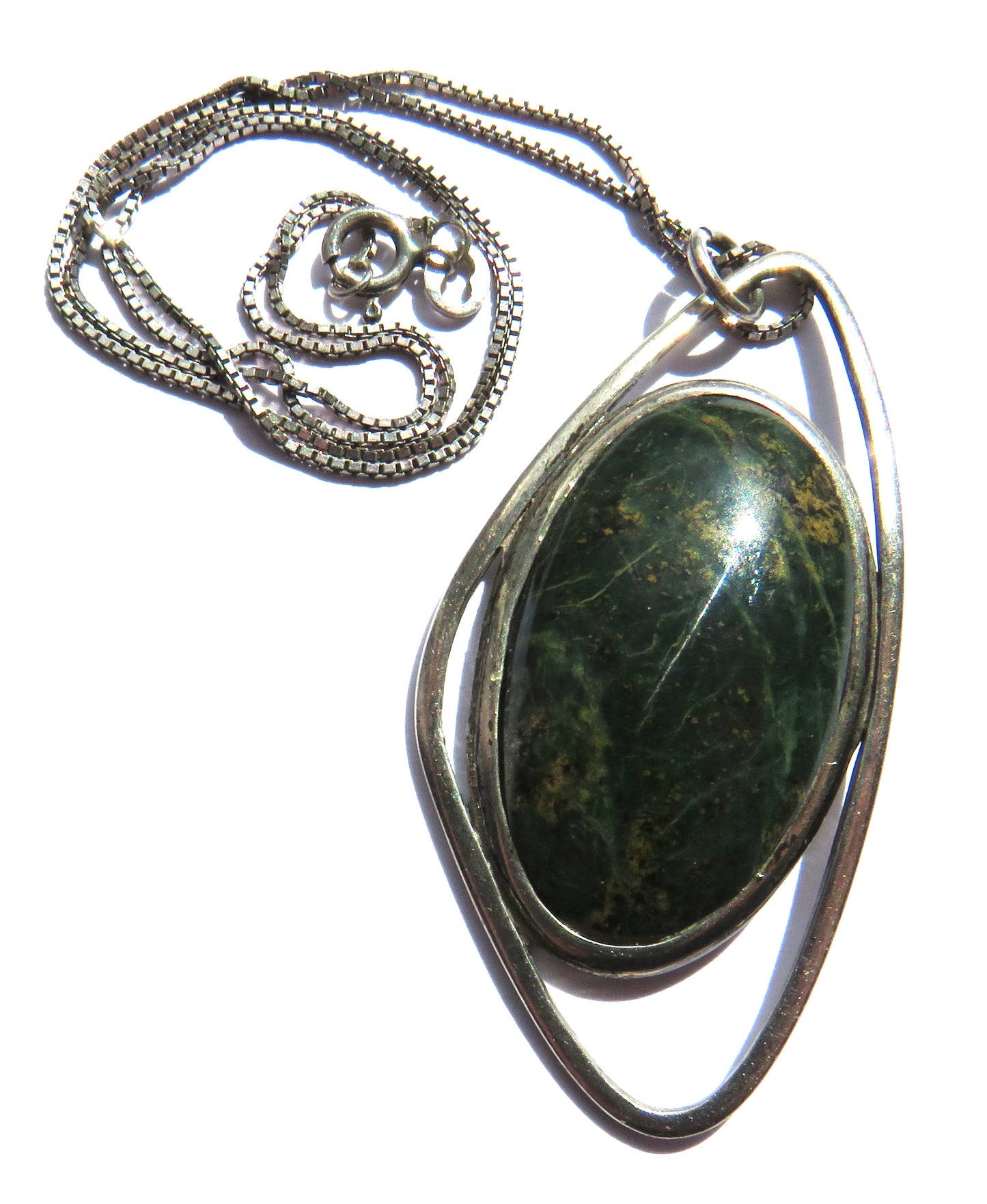 A Good Quality Sterling Silver & Moss Agate Pendant By Hjaltasteyn Ltd Shetland