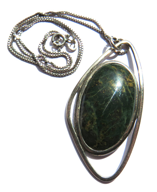 A Good Quality Sterling Silver & Moss Agate Pendant By Hjaltasteyn Ltd Shetland