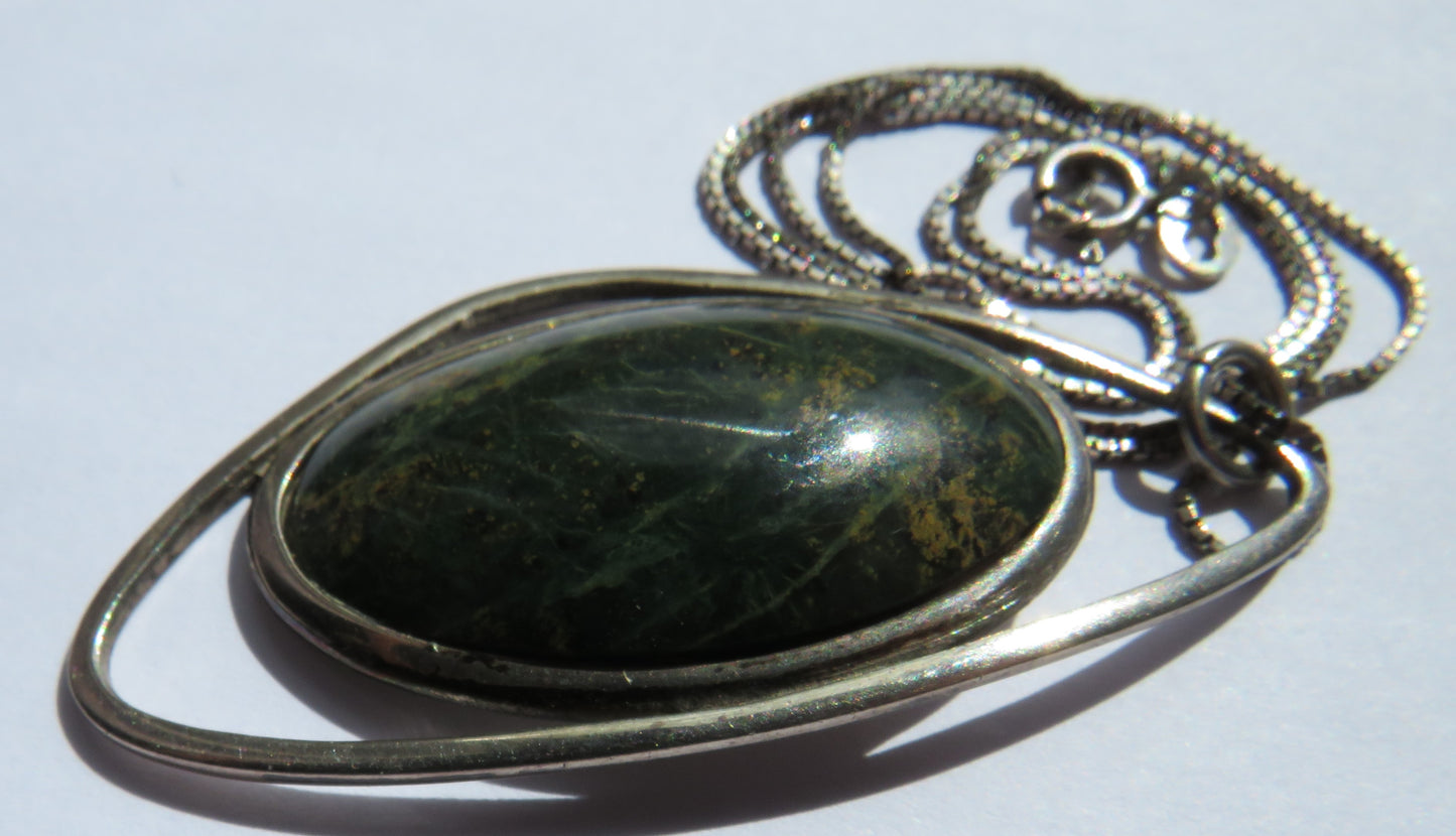 A Good Quality Sterling Silver & Moss Agate Pendant By Hjaltasteyn Ltd Shetland