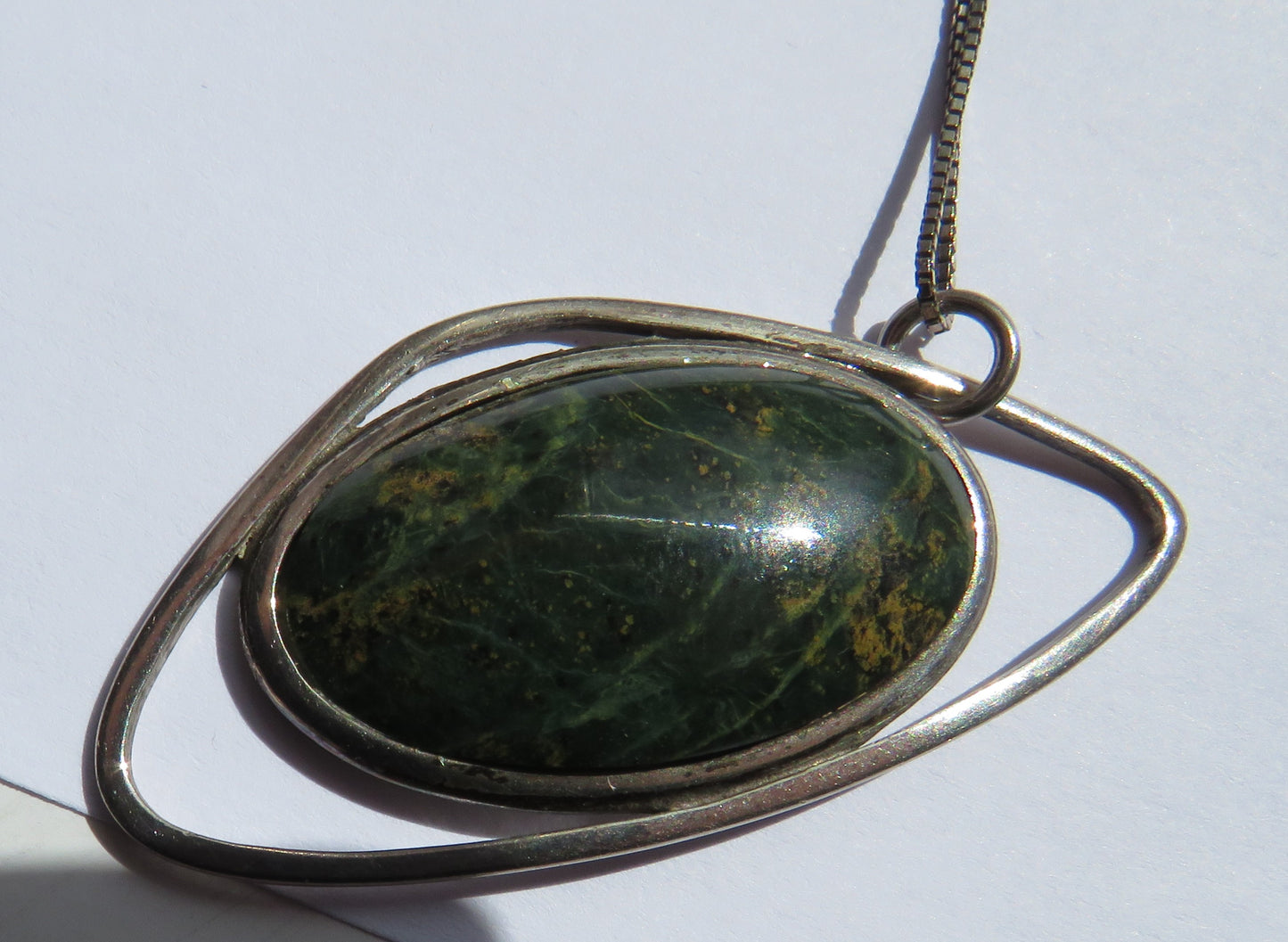 A Good Quality Sterling Silver & Moss Agate Pendant By Hjaltasteyn Ltd Shetland