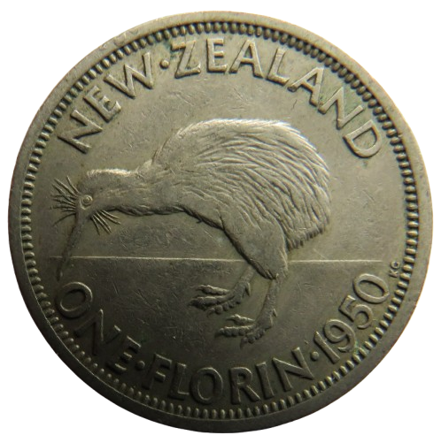 1950 King George VI New Zealand One Florin Coin