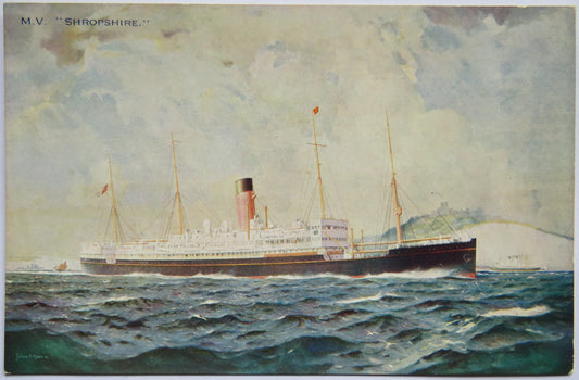 Vintage Shipping Postcard of "Bibby Line" M.V. "Shropshire"