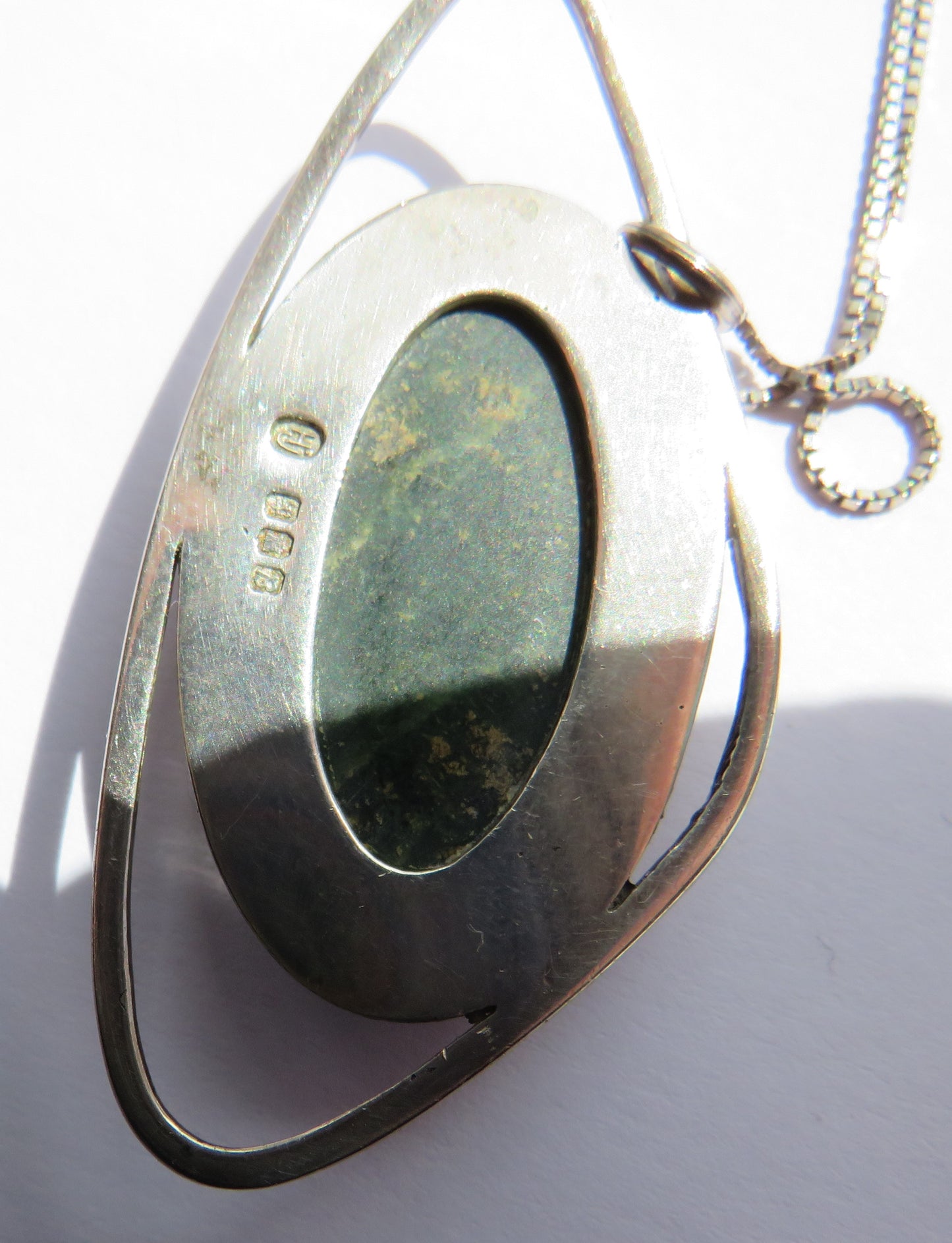 A Good Quality Sterling Silver & Moss Agate Pendant By Hjaltasteyn Ltd Shetland