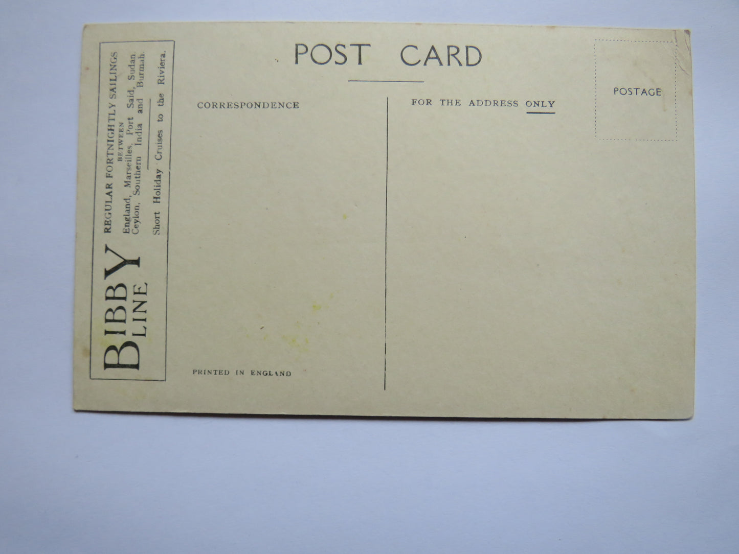 Vintage Shipping Postcard of "Bibby Line" & S.S. "Yorkshire"