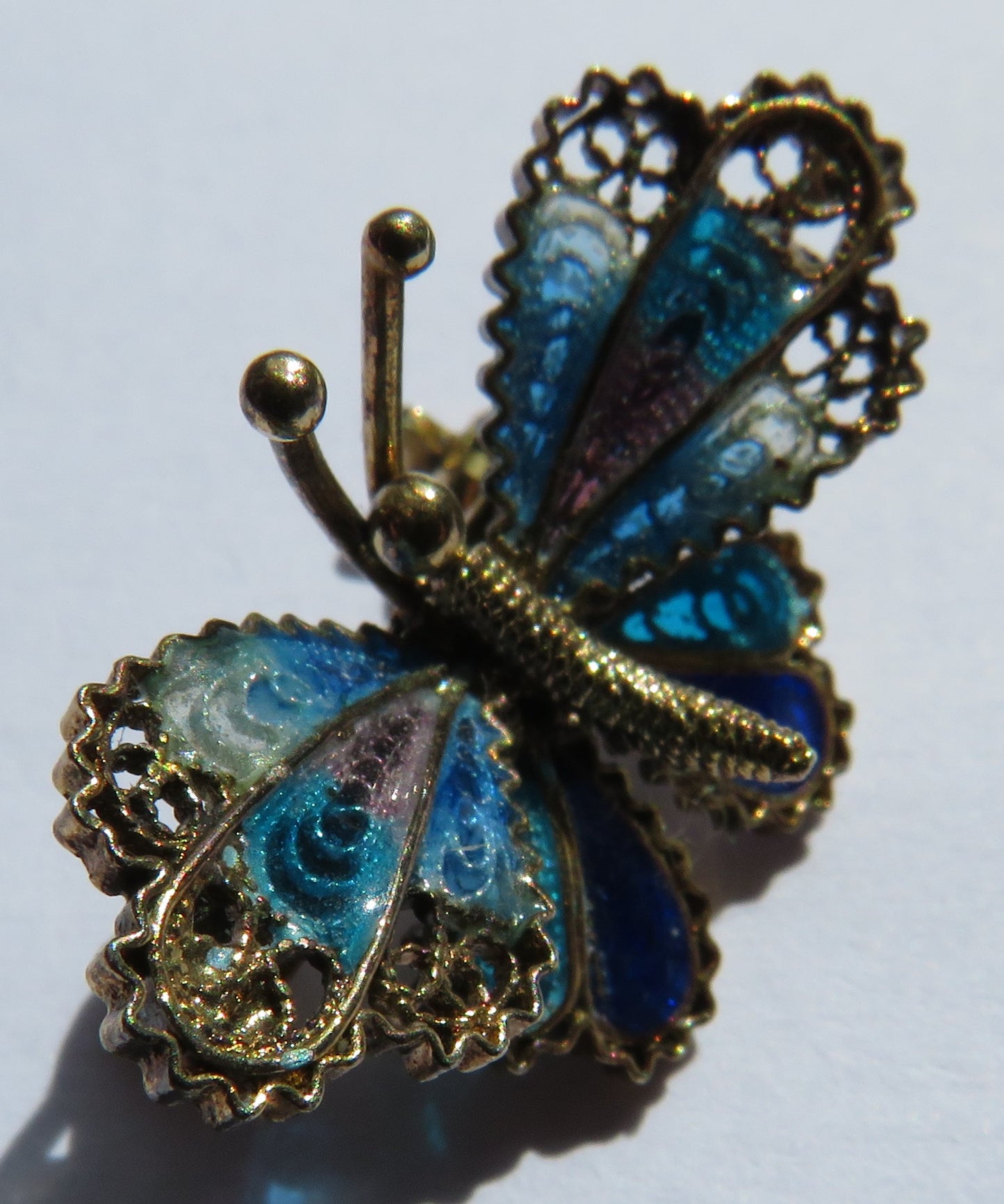 Vintage Continental .800 Silver & Enamel Filigree Butterfly Brooch