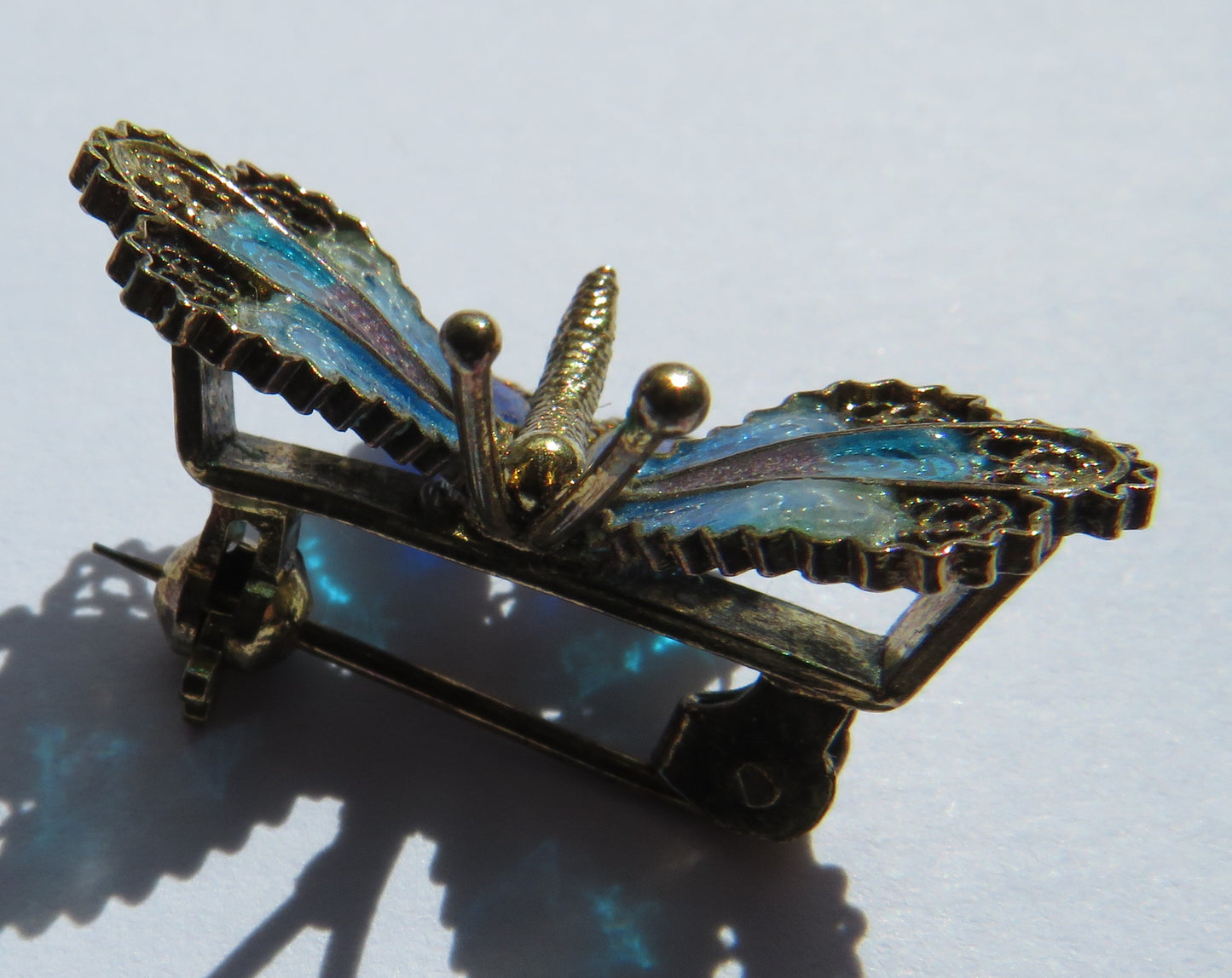 Vintage Continental .800 Silver & Enamel Filigree Butterfly Brooch