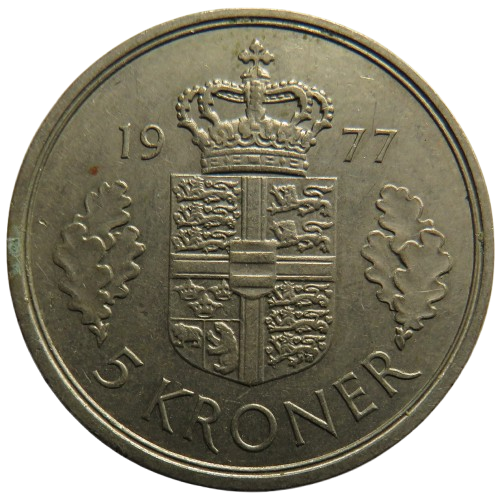 1977 Denmark 5 Kroner Coin