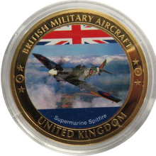 Load image into Gallery viewer, British Military Aircraft Supermarine Spitfire Gold Plated Commemorative Coin
