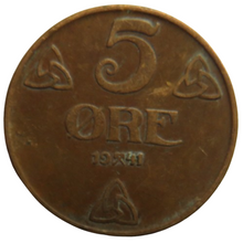 Load image into Gallery viewer, 1941 Norway 5 Ore Coin
