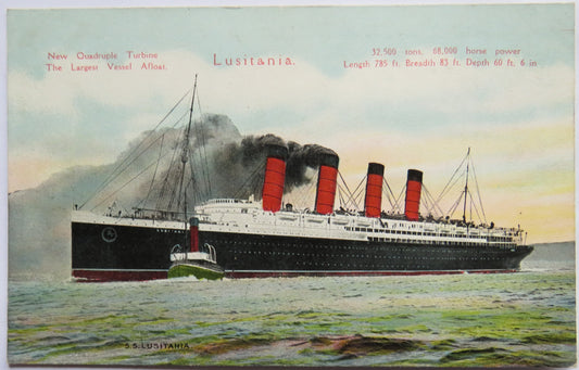 Antique Shipping Postcard of The S.S. Lusitania