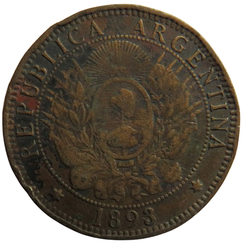 1893 Argentina 2 Centavos Coin