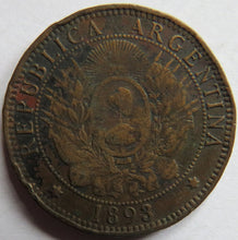 Load image into Gallery viewer, 1893 Argentina 2 Centavos Coin
