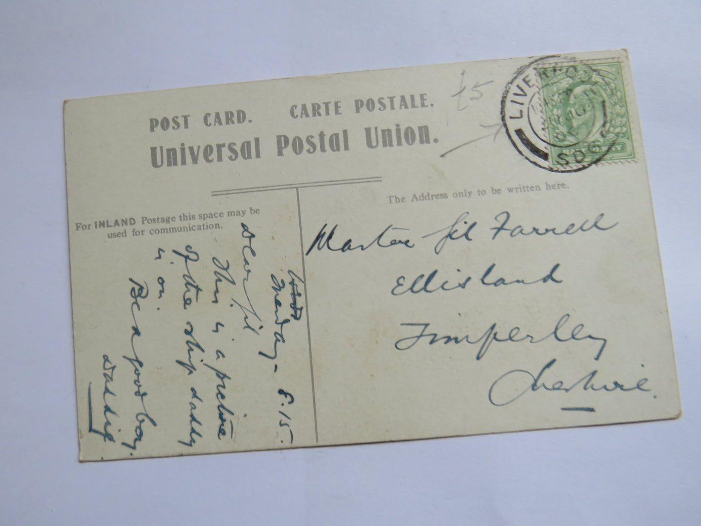 Antique Shipping Postcard of "Booth Line" 1906 Postmark