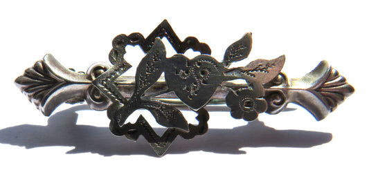 Antique Victorian Sterling Silver Floral Brooch With Chester Hallmarks
