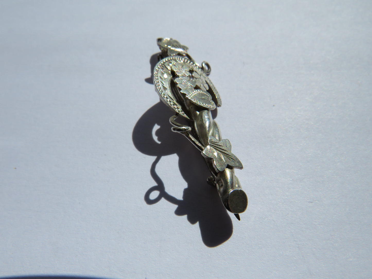 Antique Victorian Sterling Silver Floral Moon Brooch Birmingham 1900