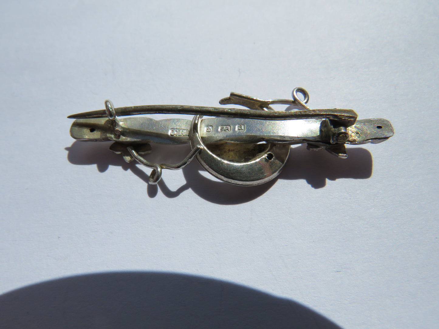 Antique Victorian Sterling Silver Floral Moon Brooch Birmingham 1900
