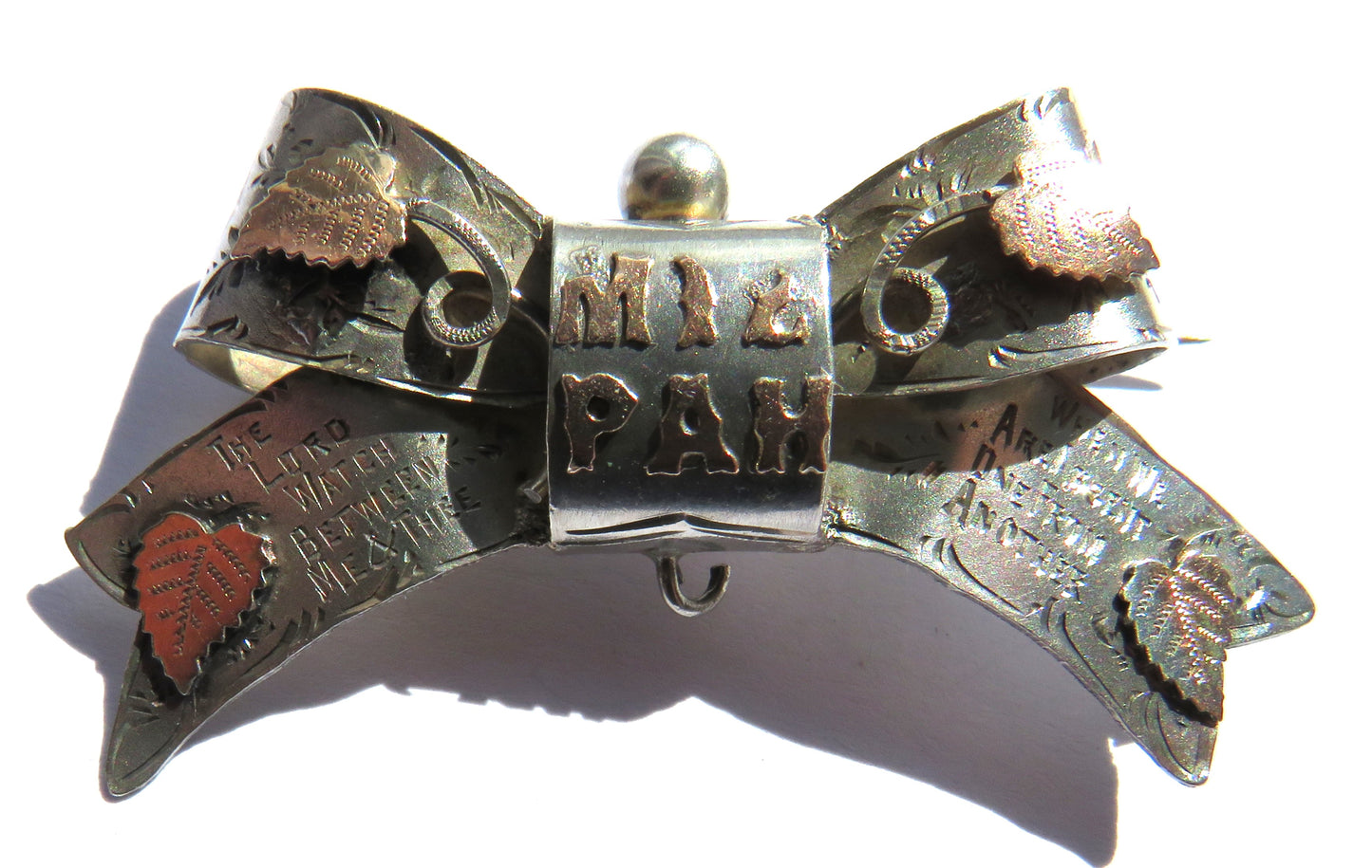 Antique Victorian Sterling Silver & Gold Mizpah Brooch Chester 1897