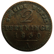 Load image into Gallery viewer, 1850-A German States Prussia 2 Pfennig Coin
