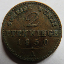 Load image into Gallery viewer, 1850-A German States Prussia 2 Pfennig Coin
